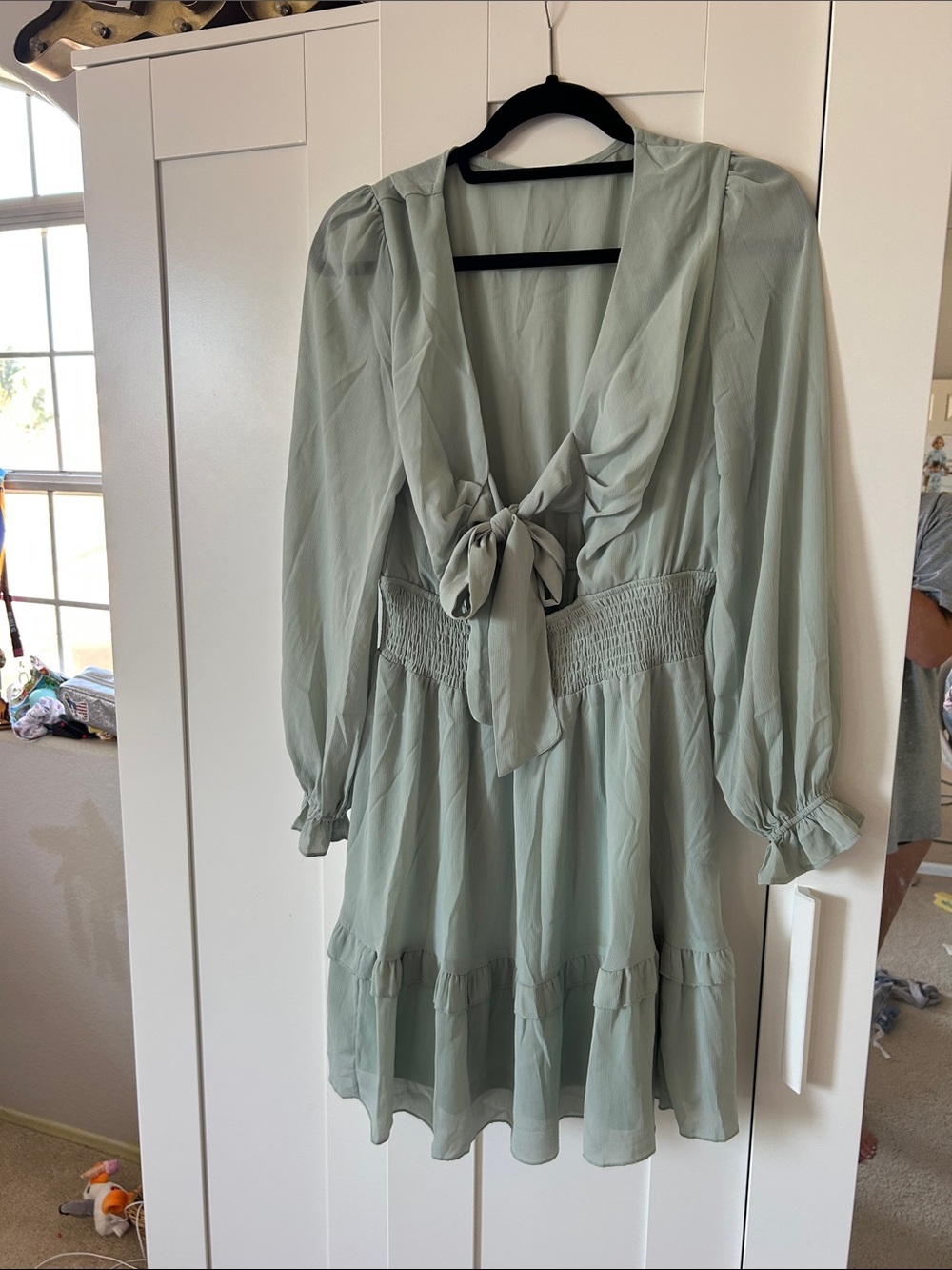 Tie-Front Sage Green Women's Dress